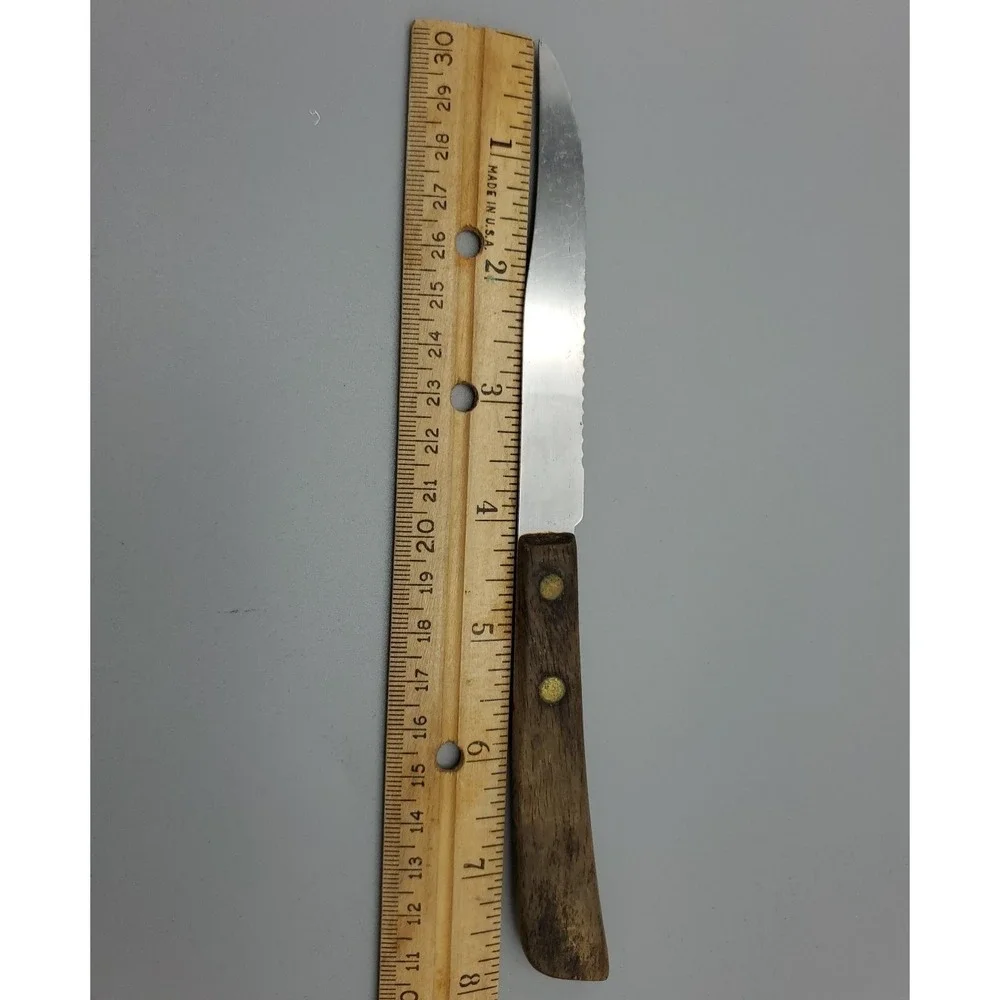 4 Mid-Century Kitchen Knives with Wood Handles Steak Cheese Grapefruit Multi-Use